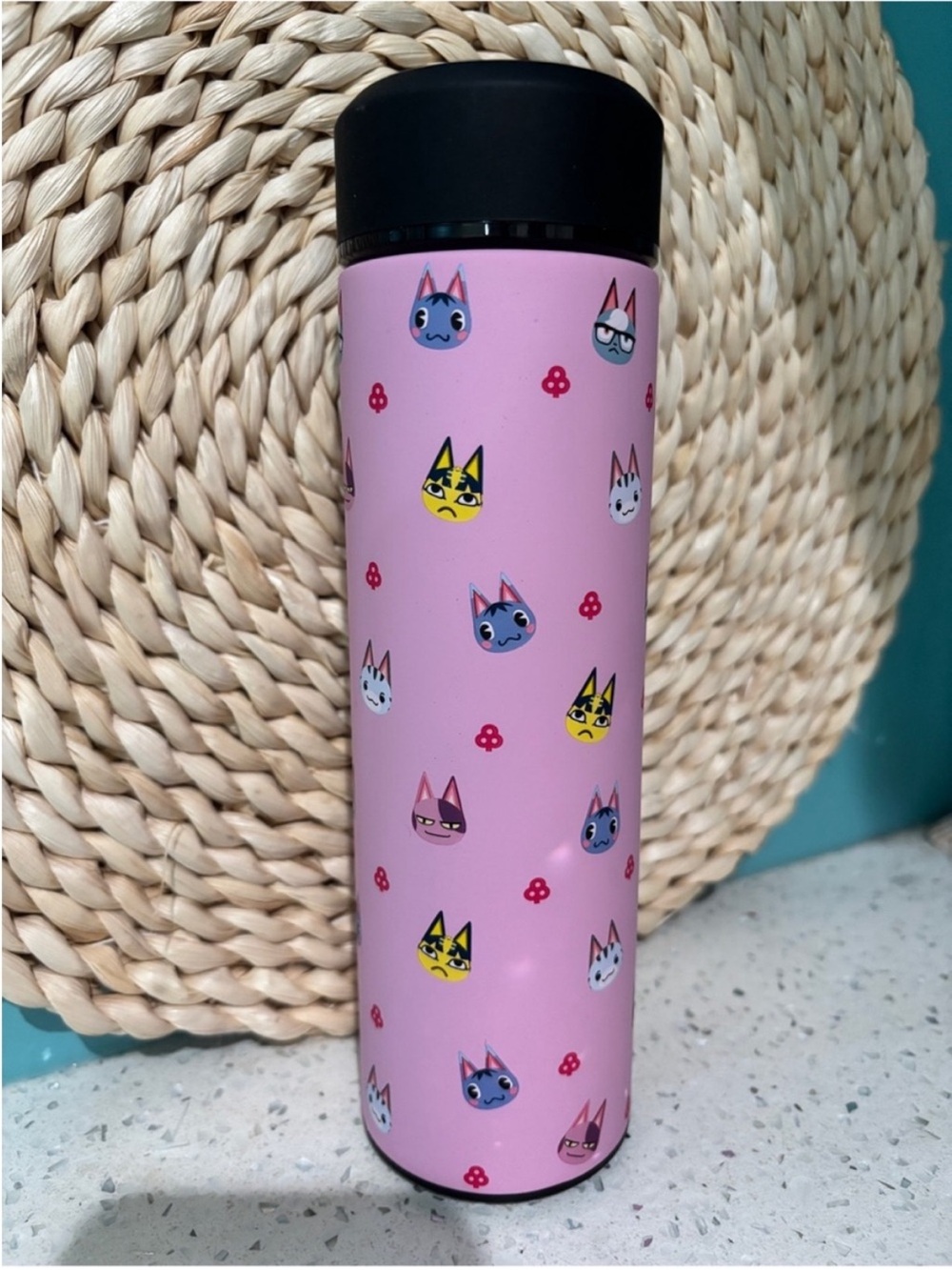 Nintendo Animal Crossing Pink Cat Pattern Stainless Travel Bottle